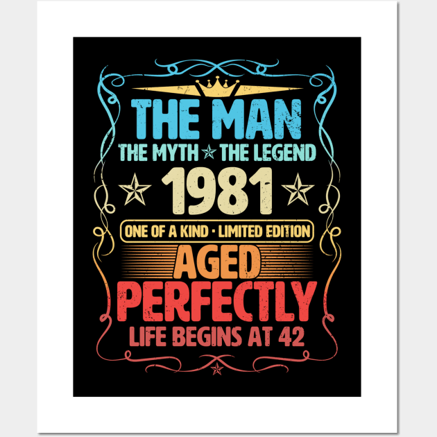 The Man 1981 Aged Perfectly Life Begins At 42nd Birthday Wall Art by Foshaylavona.Artwork